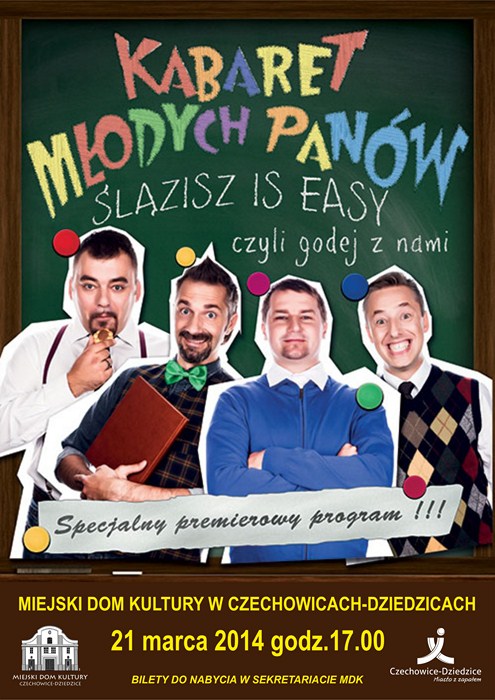 Plakat wydarzenia „Kabaret Młodych Panów”.