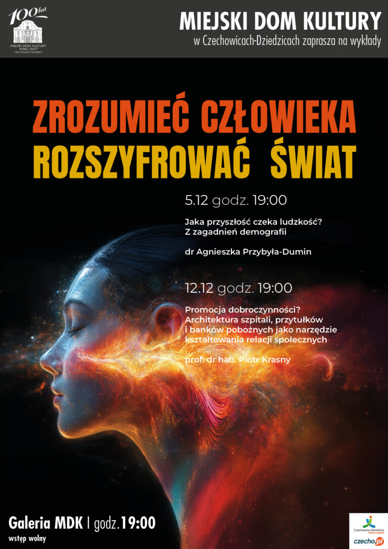 Plakat wydarzenia „Cykl wykładów pt. „Zrozumieć człowieka, rozszyfrować świat” – grudzień 2025”.