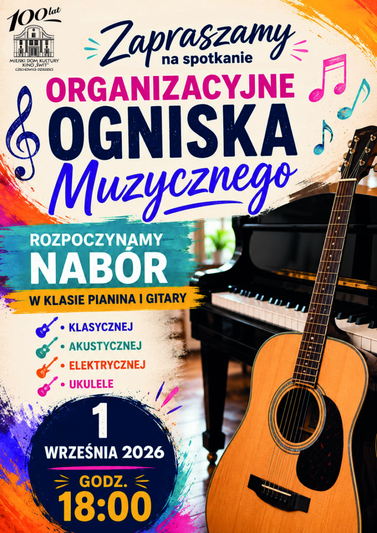 plakat ognisko muzyczne gitara i pianino