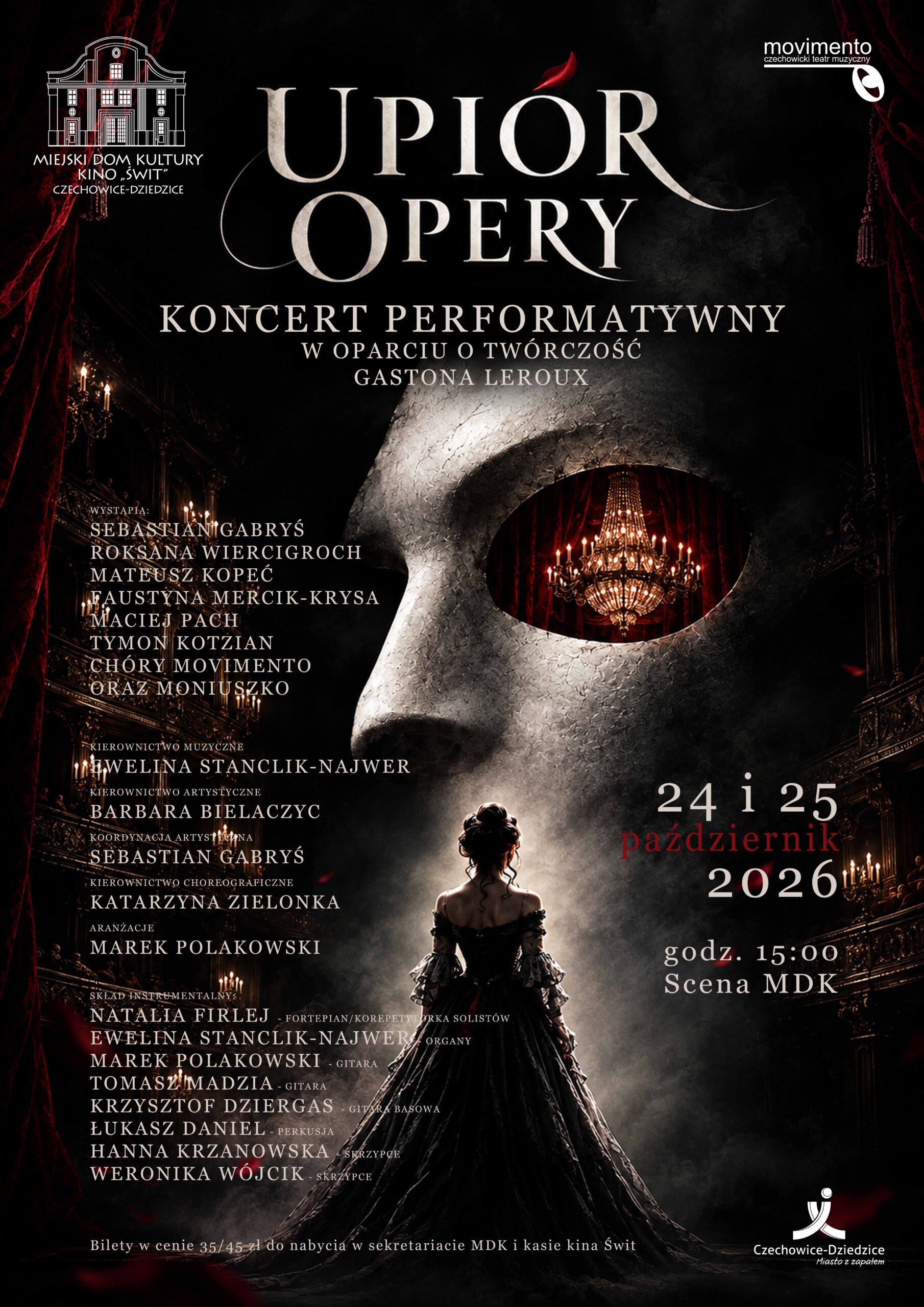 plakat wydarzenia Koncert performatywny Upiór Opery, maska i postać Christene