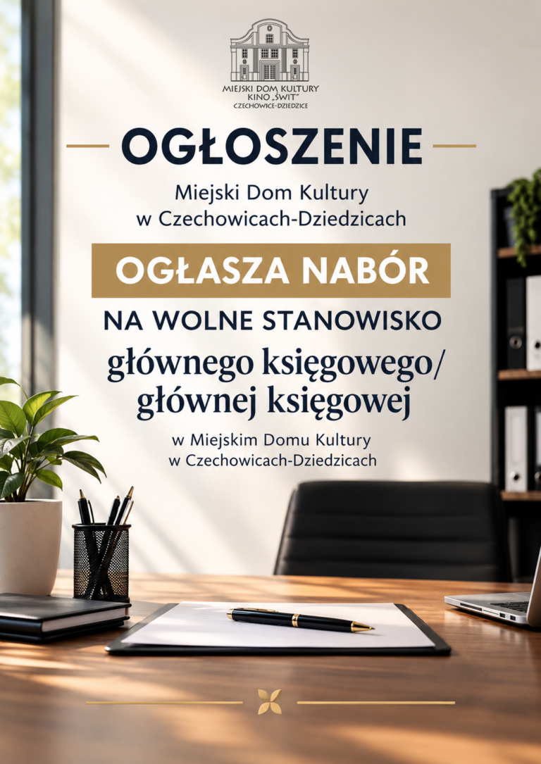 plakat ogłoszenie nabór na wolne stanowisko głównego księgowego/głównej księgowej